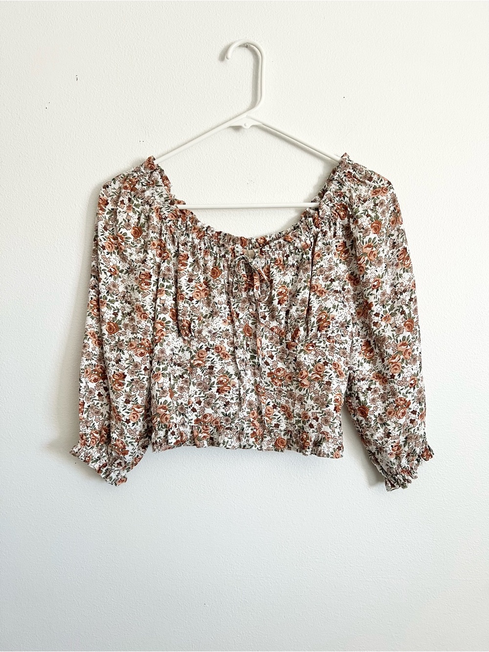Floral Milkmaid Cottagecore Prairie Crop Top Smocked Ruffle Off Shoulder XS